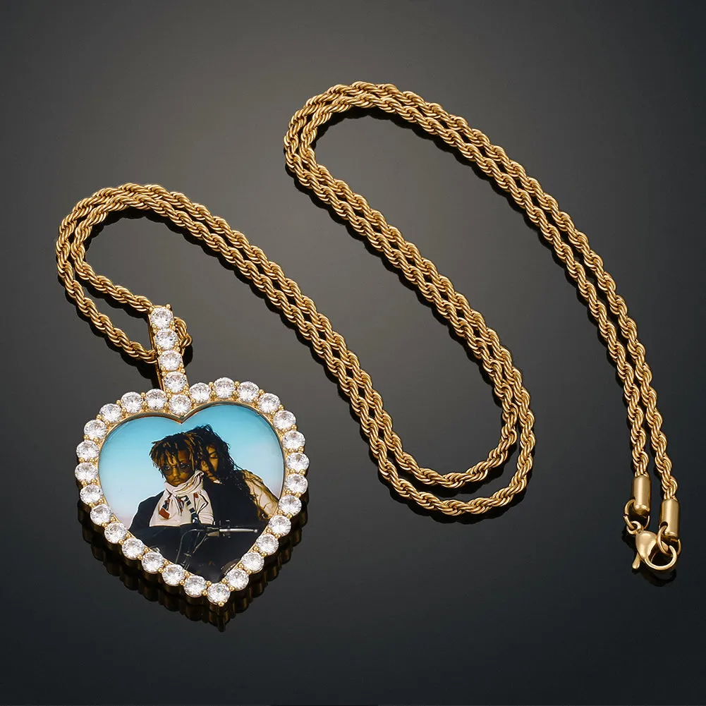 Heart Custom Photo Plating Of 14K Gold Medallion Necklace Hip Hop Jewelry