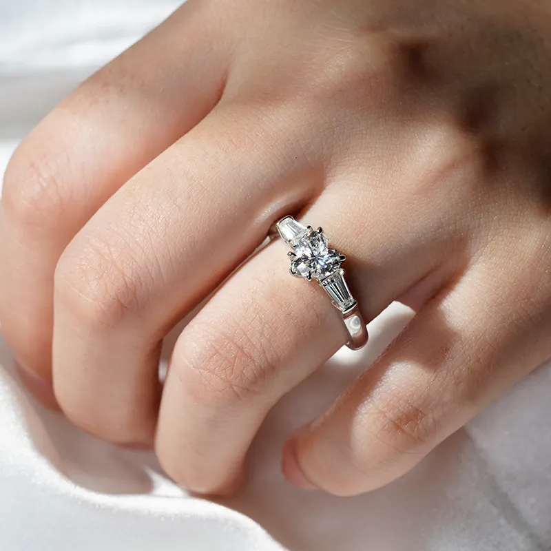 Heart-Shaped Engagement Ring with Tapered Baguette Stones