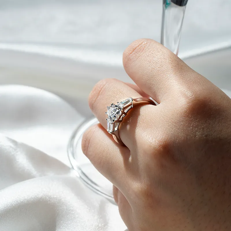 Heart-Shaped Engagement Ring with Tapered Baguette Stones