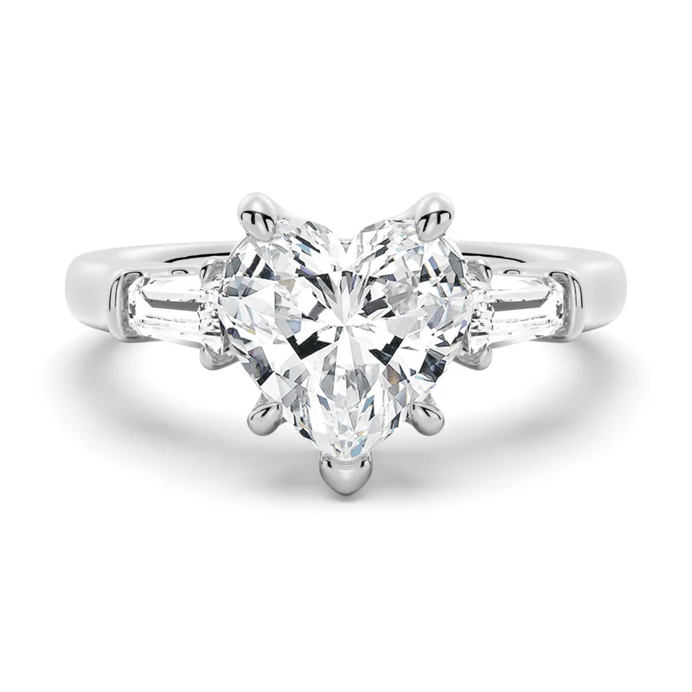 Heart-Shaped Engagement Ring with Tapered Baguette Stones