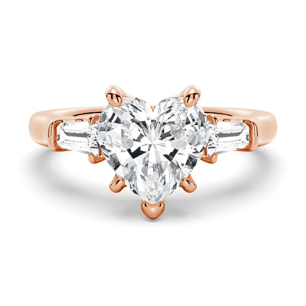 Heart-Shaped Engagement Ring with Tapered Baguette Stones