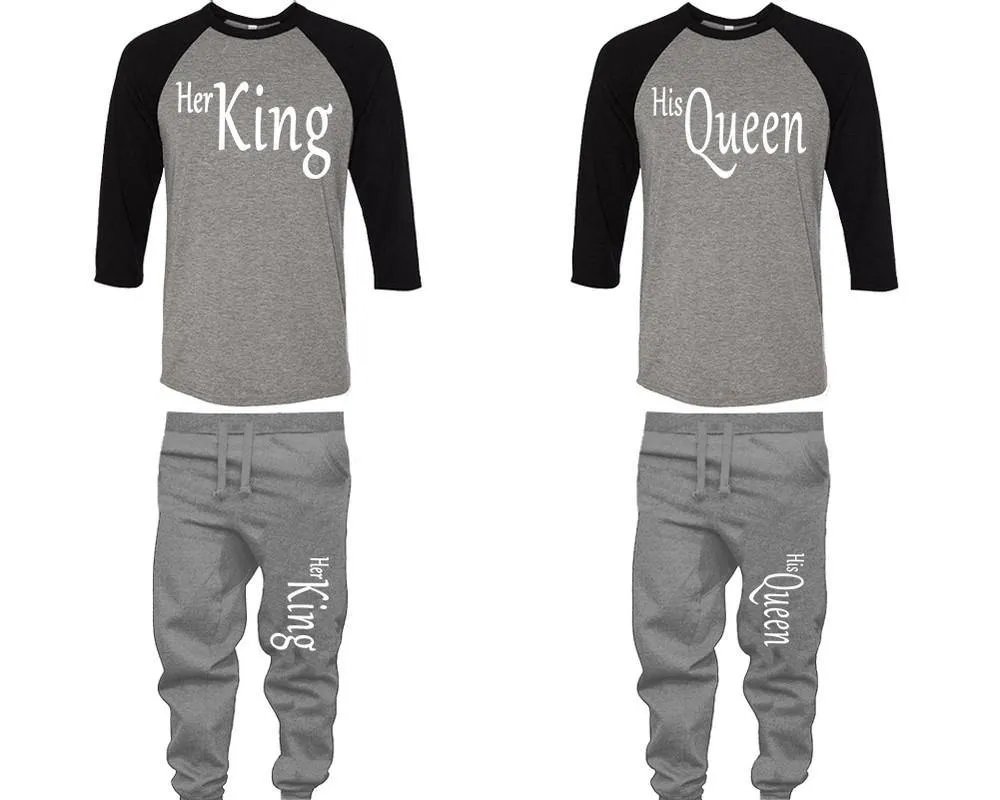 Her King His Queen Couple Baseball Shirt and Jogger Pants, Matching Top Bottom Set