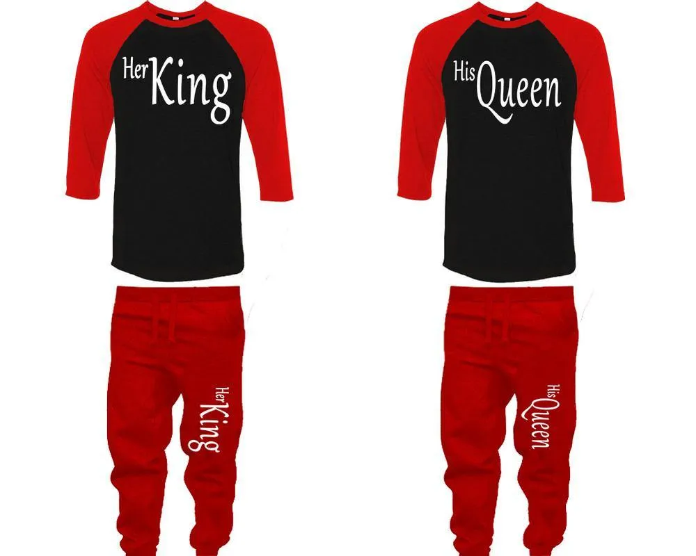 Her King His Queen Couple Baseball Shirt and Jogger Pants, Matching Top Bottom Set