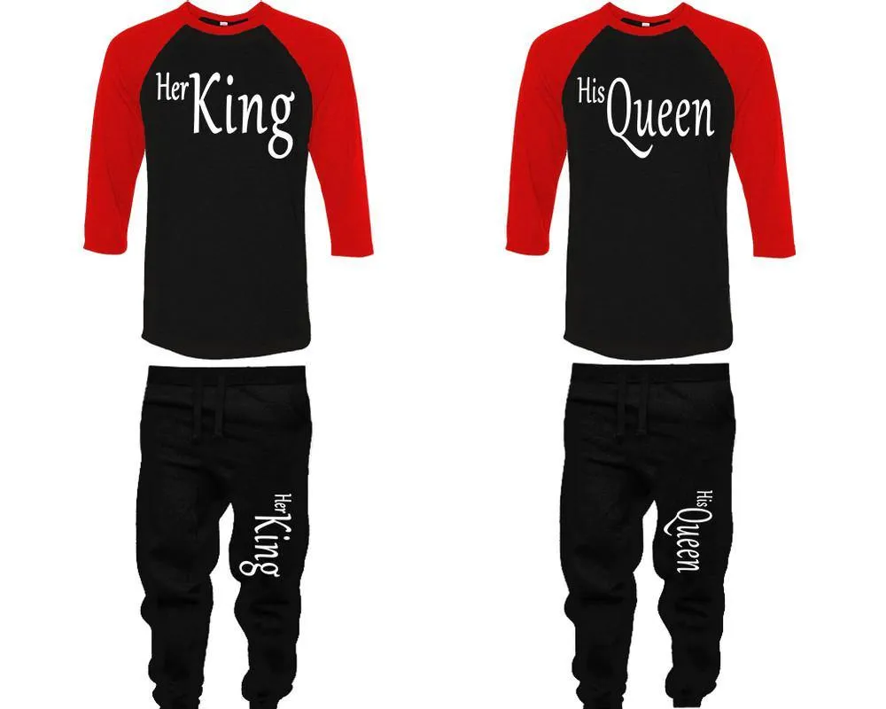 Her King His Queen Couple Baseball Shirt and Jogger Pants, Matching Top Bottom Set