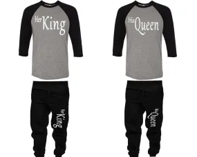 Her King His Queen Couple Baseball Shirt and Jogger Pants, Matching Top Bottom Set