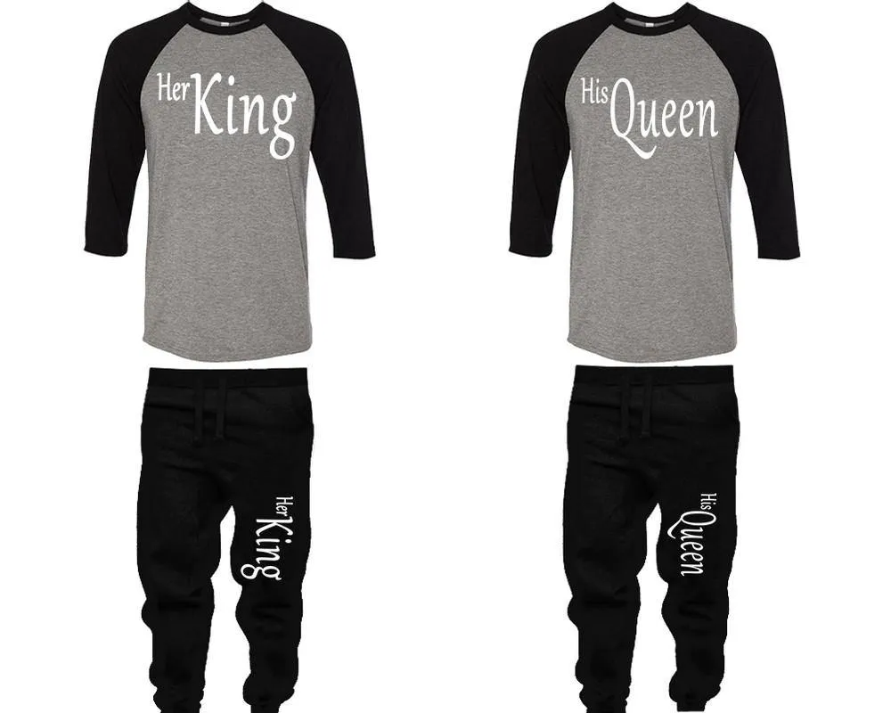 Her King His Queen Couple Baseball Shirt and Jogger Pants, Matching Top Bottom Set