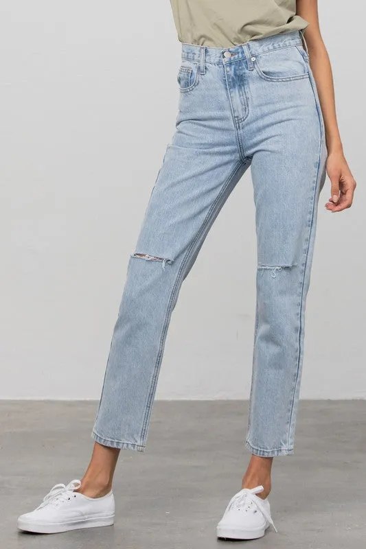 High Waist Ripped Tapered Jeans