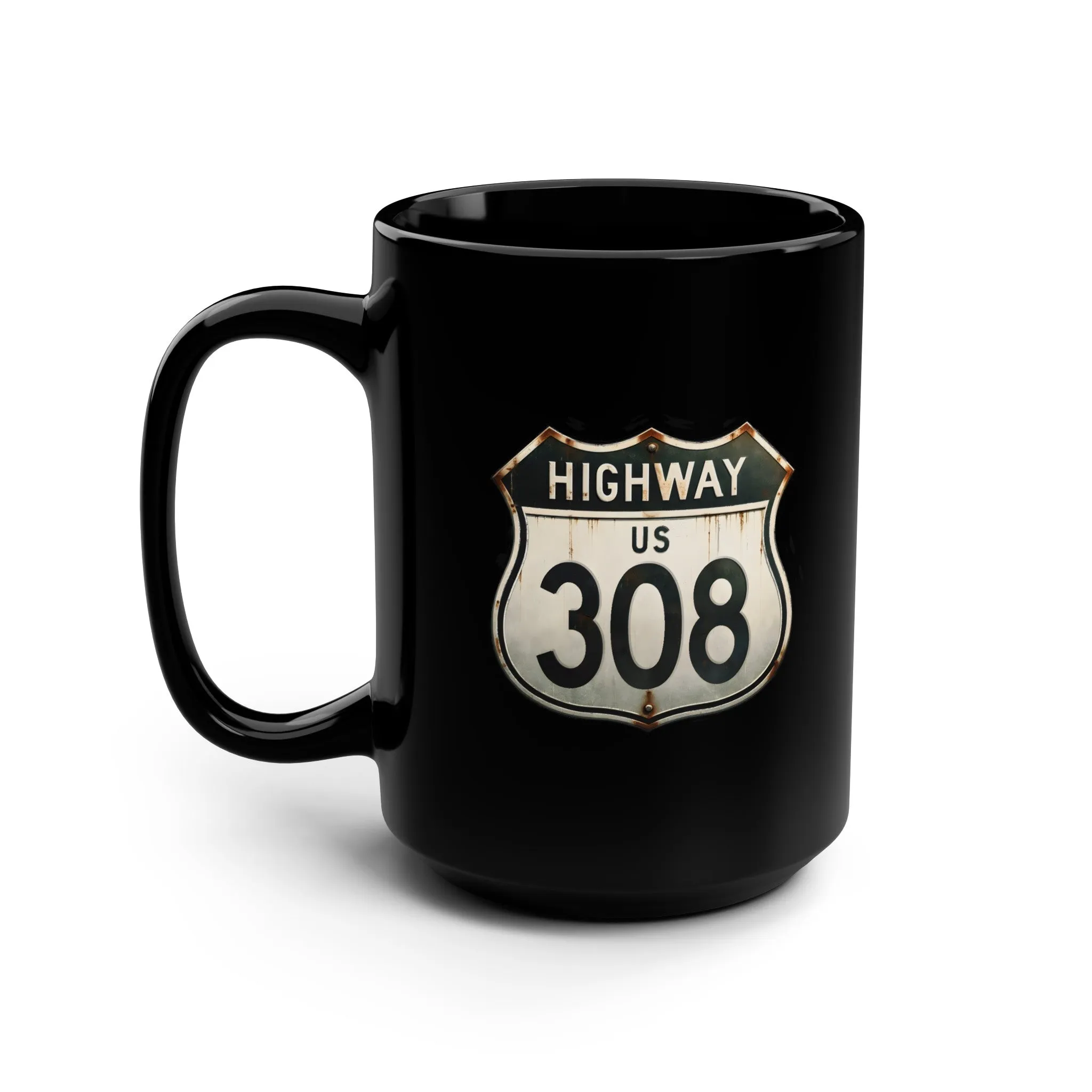 Highway 308 Black Mug, 15oz