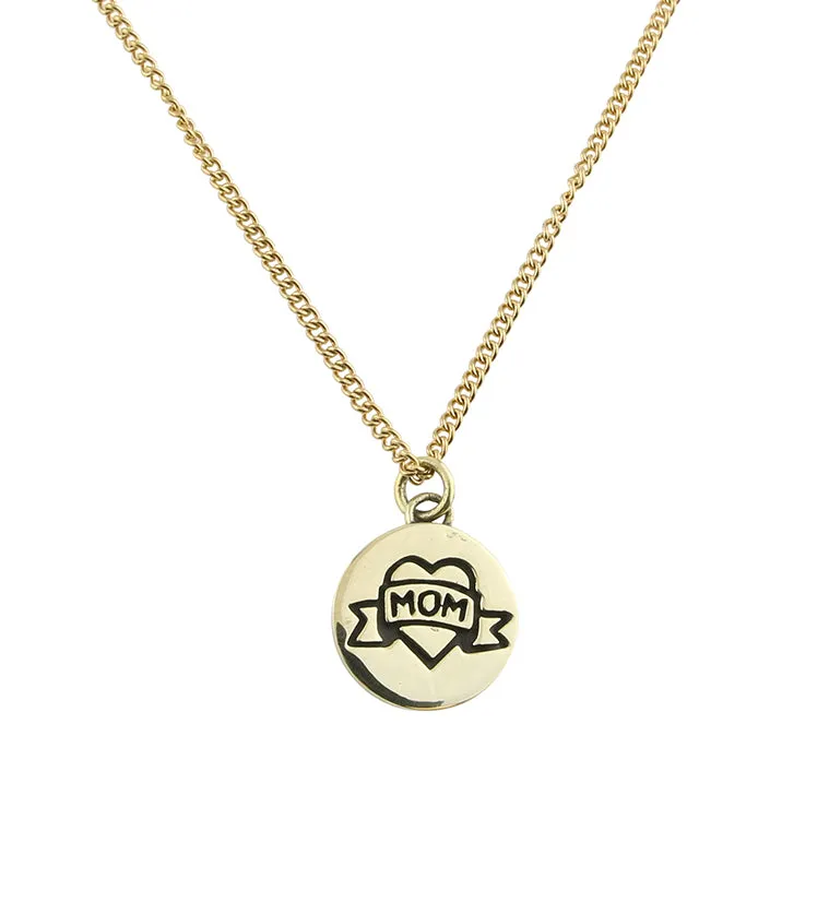 I Heart Mom Brass Charm Necklace