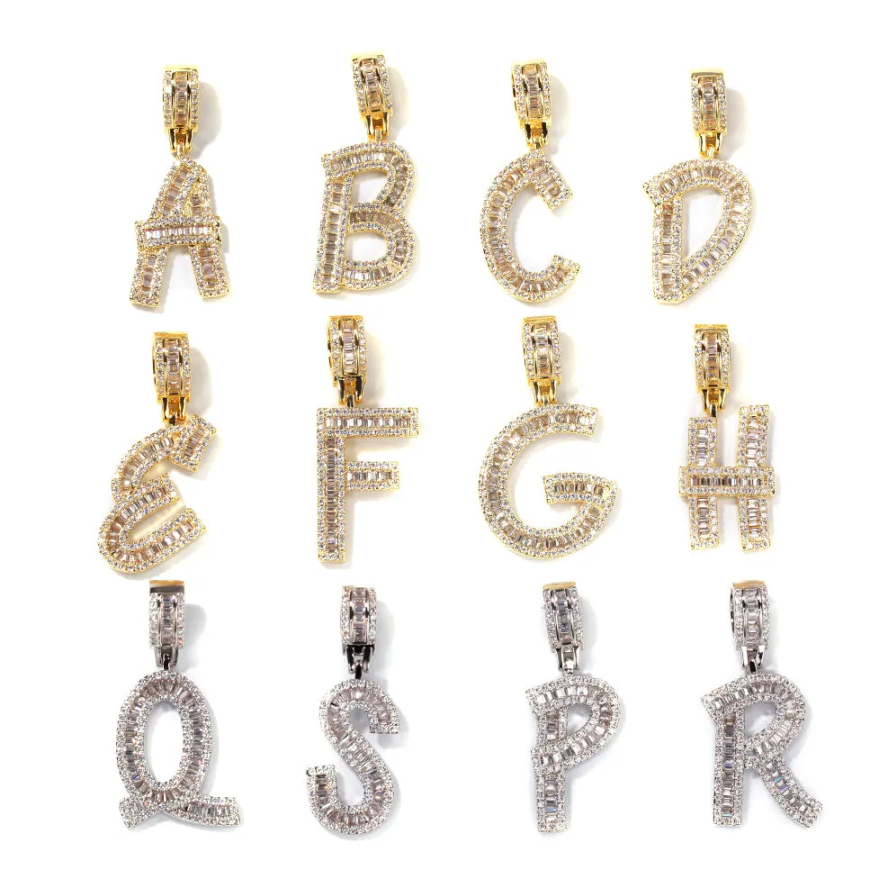 Iced out Cz Diamond Baguette 26 Alphabet Initial Letters Charms