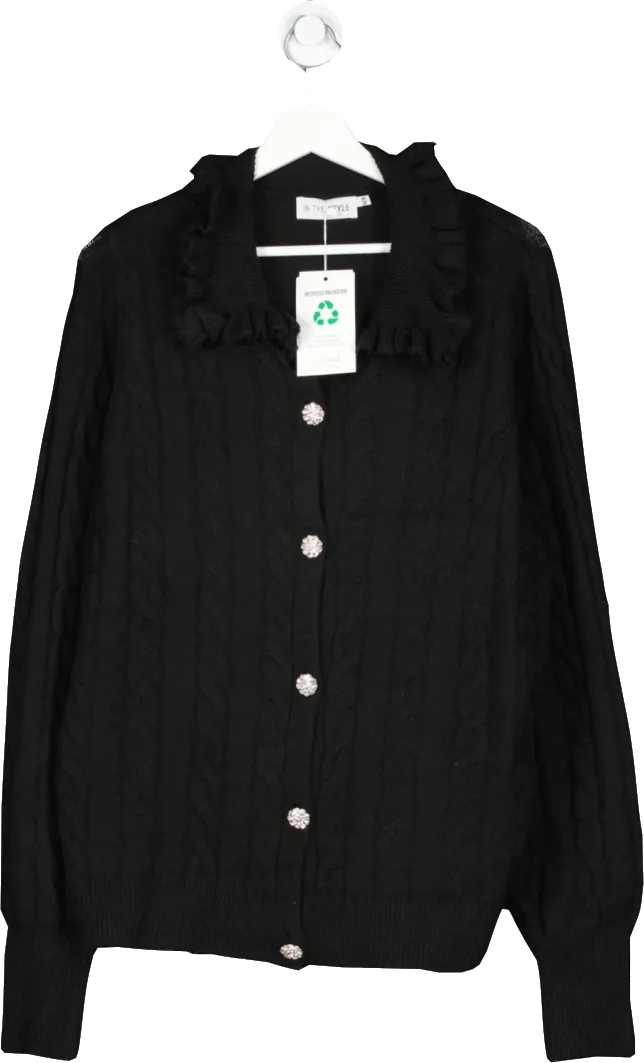 In The Style Black Embellished Button Collar Cardigan UK 14