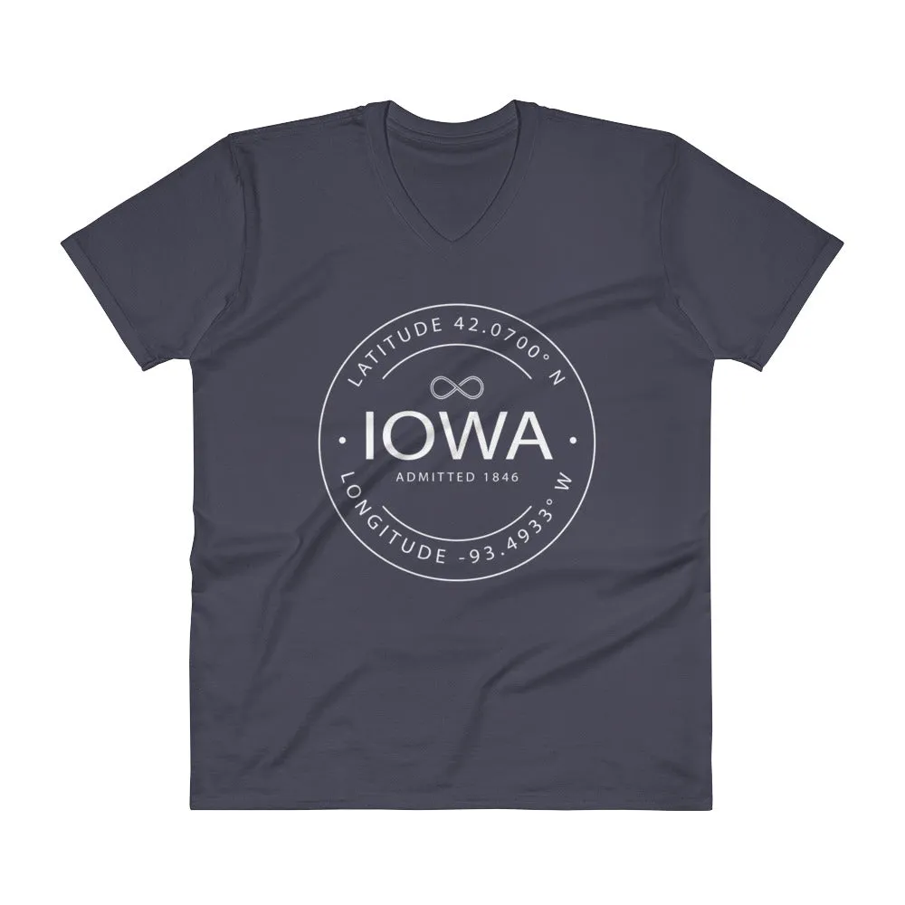 Iowa - V-Neck T-Shirt - Latitude & Longitude