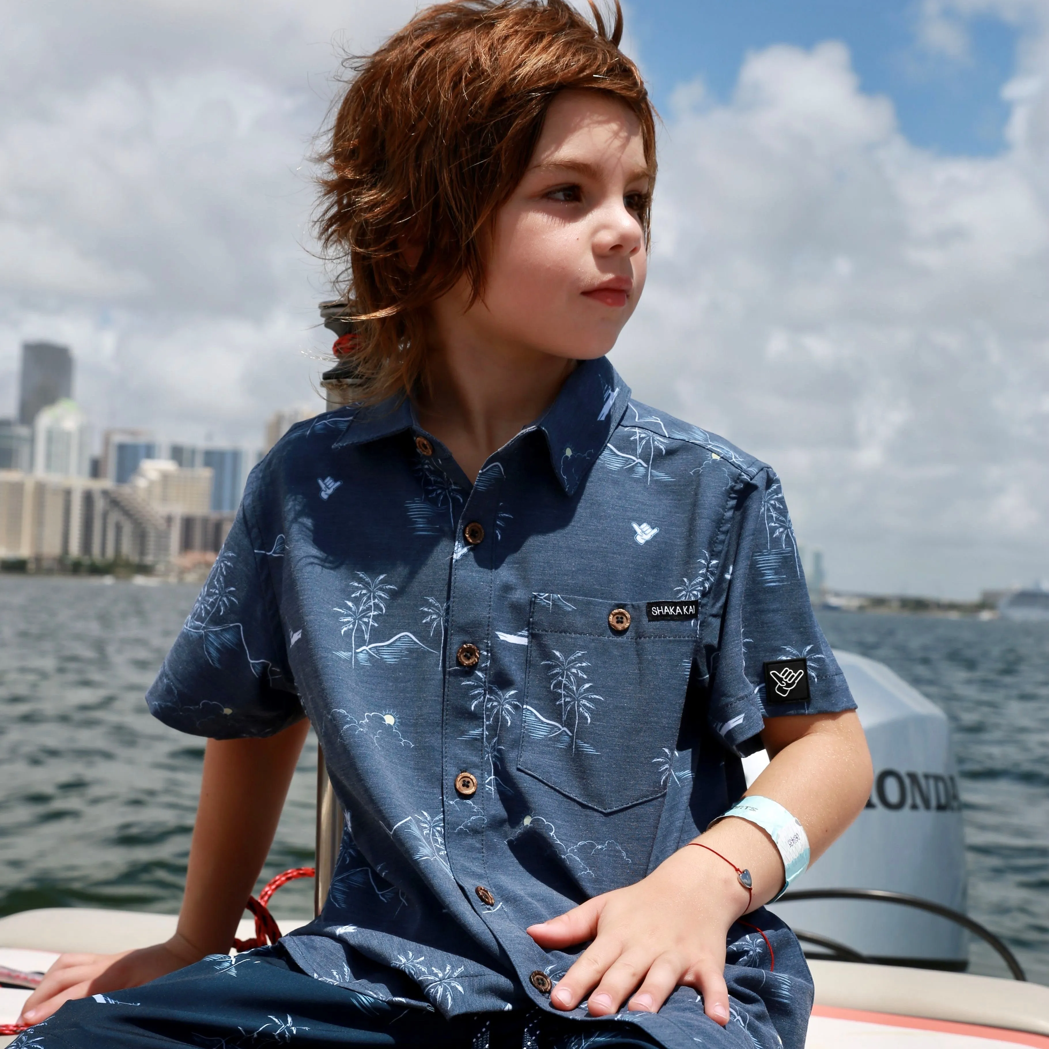 KIDS BLUE HAWAII BUTTON DOWN