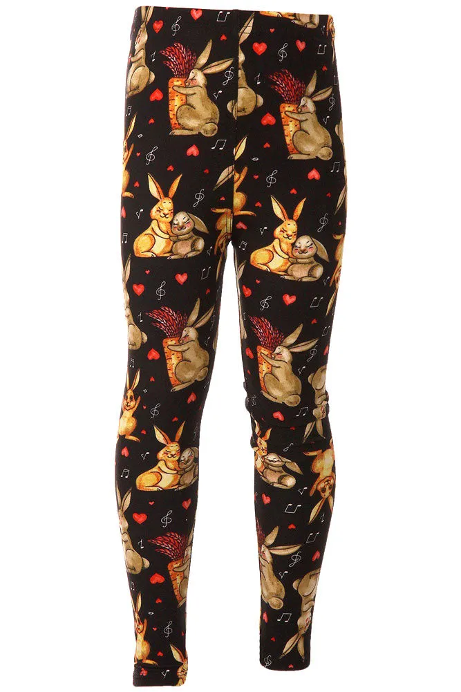 Kid's Easter Bunnies Heart Music Note Pattern Printed Leggings