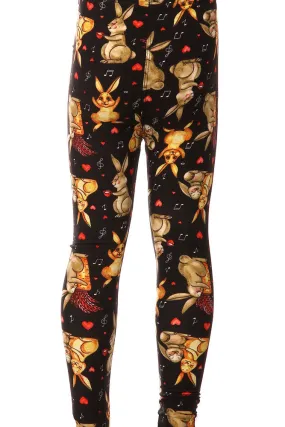 Kid's Easter Bunnies Heart Music Note Pattern Printed Leggings