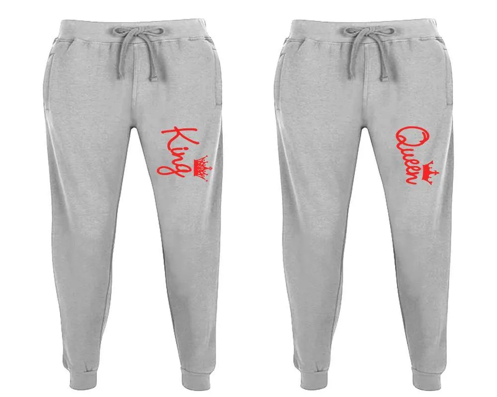 King Queen Couple Matching Jogger Pants,  Couple Designed Sweatpants