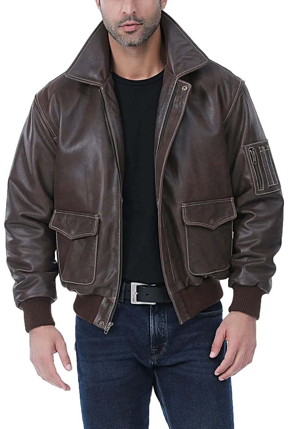 Landing Leathers Men Distressed Cowhide Leather Bomber Jacket