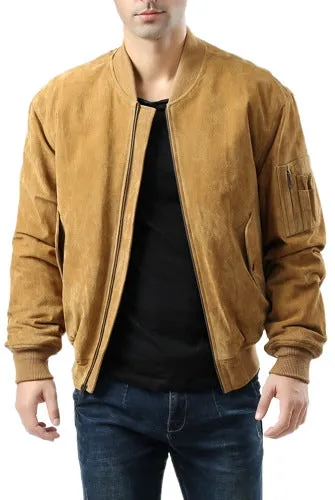 Landing Leathers Men MA-1 Suede Leather Flight Bomber Jacket