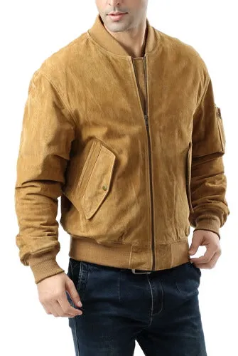 Landing Leathers Men MA-1 Suede Leather Flight Bomber Jacket