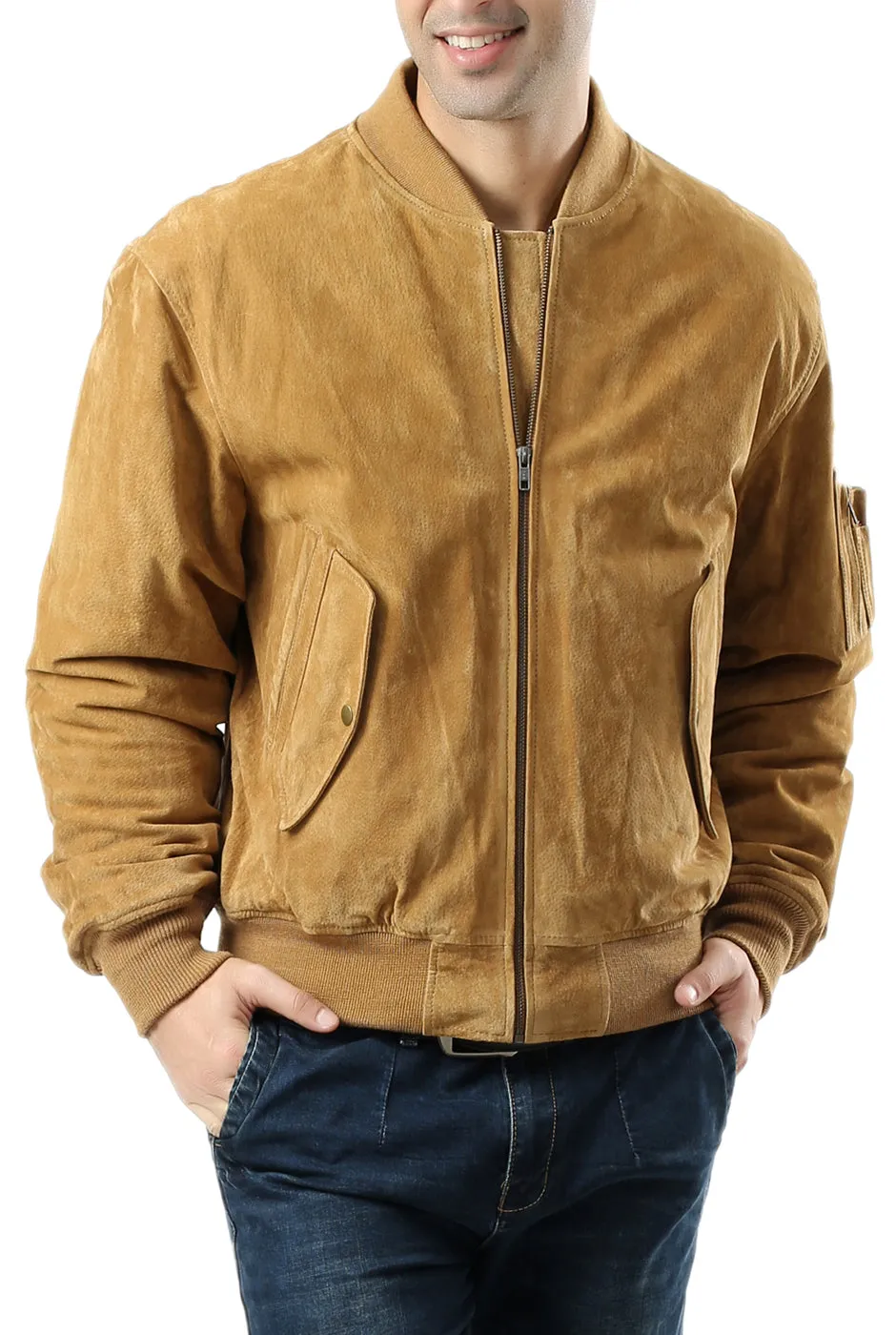 Landing Leathers Men MA-1 Suede Leather Flight Bomber Jacket