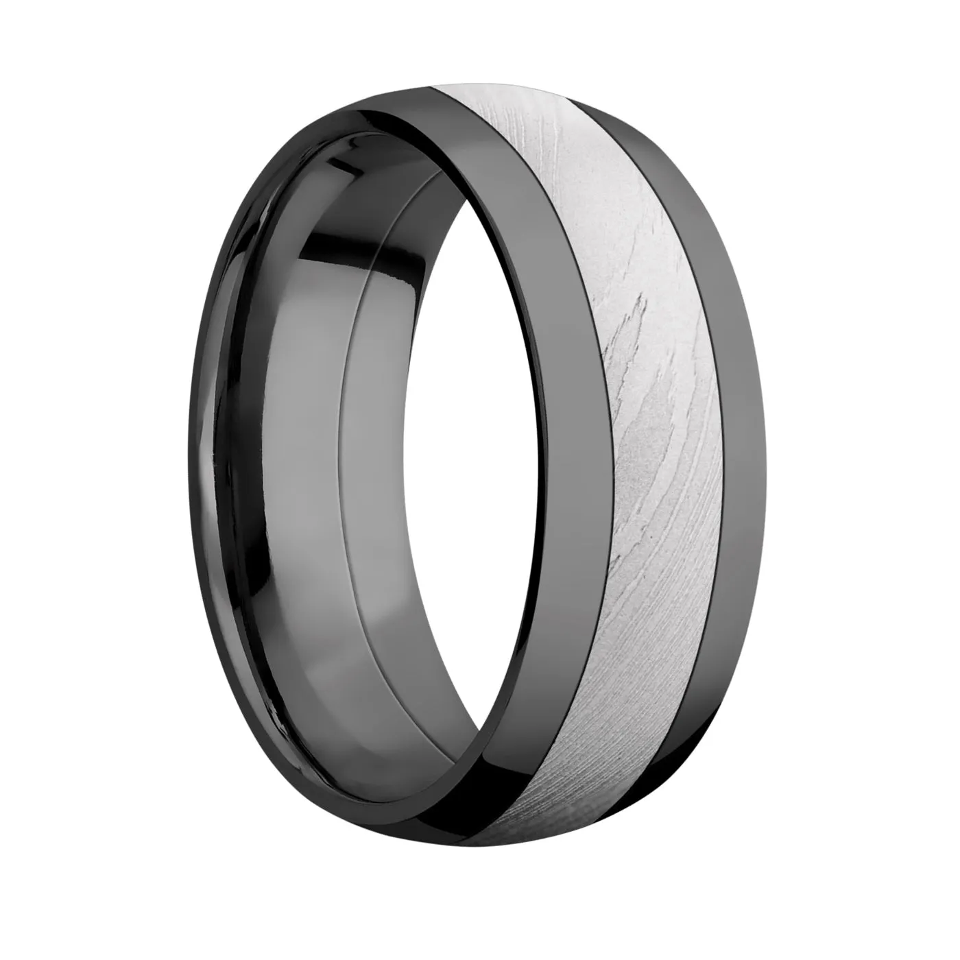 Lashbrook 8MM Zirconium Wedding Band with a Damascus Inlay