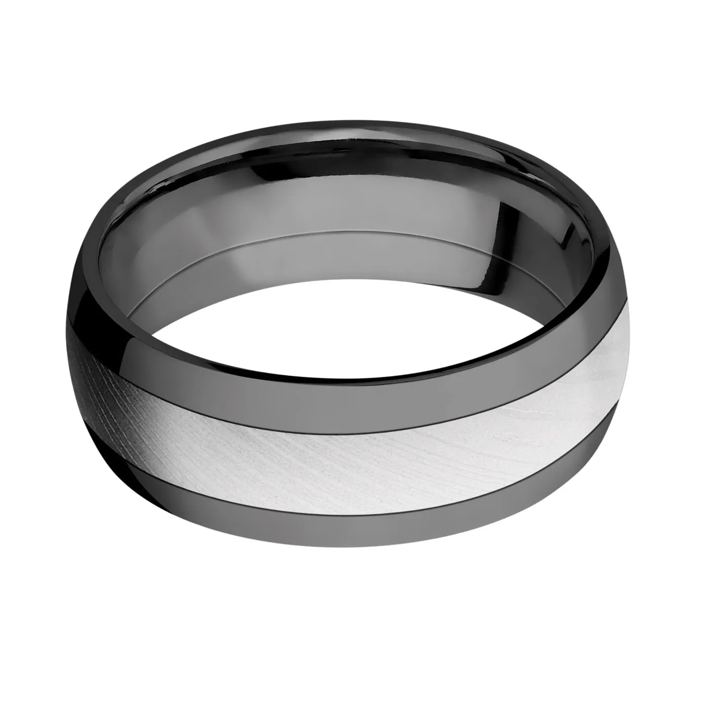 Lashbrook 8MM Zirconium Wedding Band with a Damascus Inlay