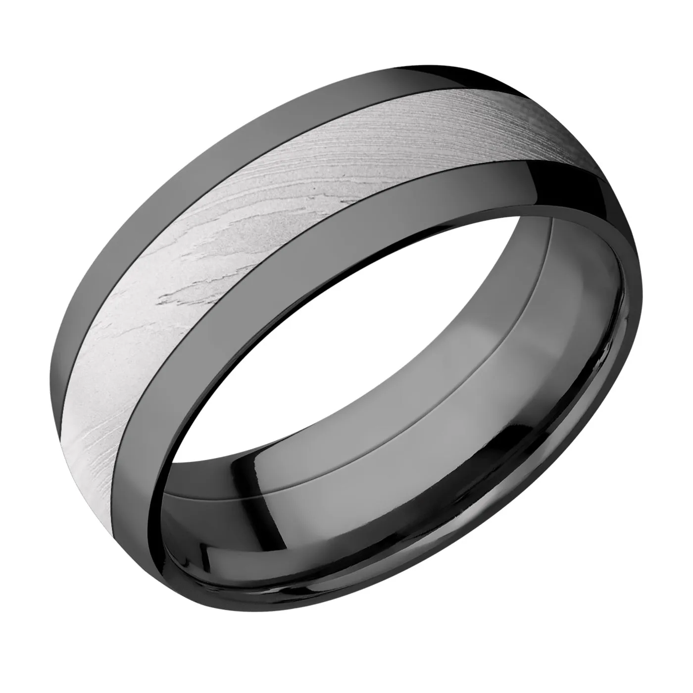 Lashbrook 8MM Zirconium Wedding Band with a Damascus Inlay