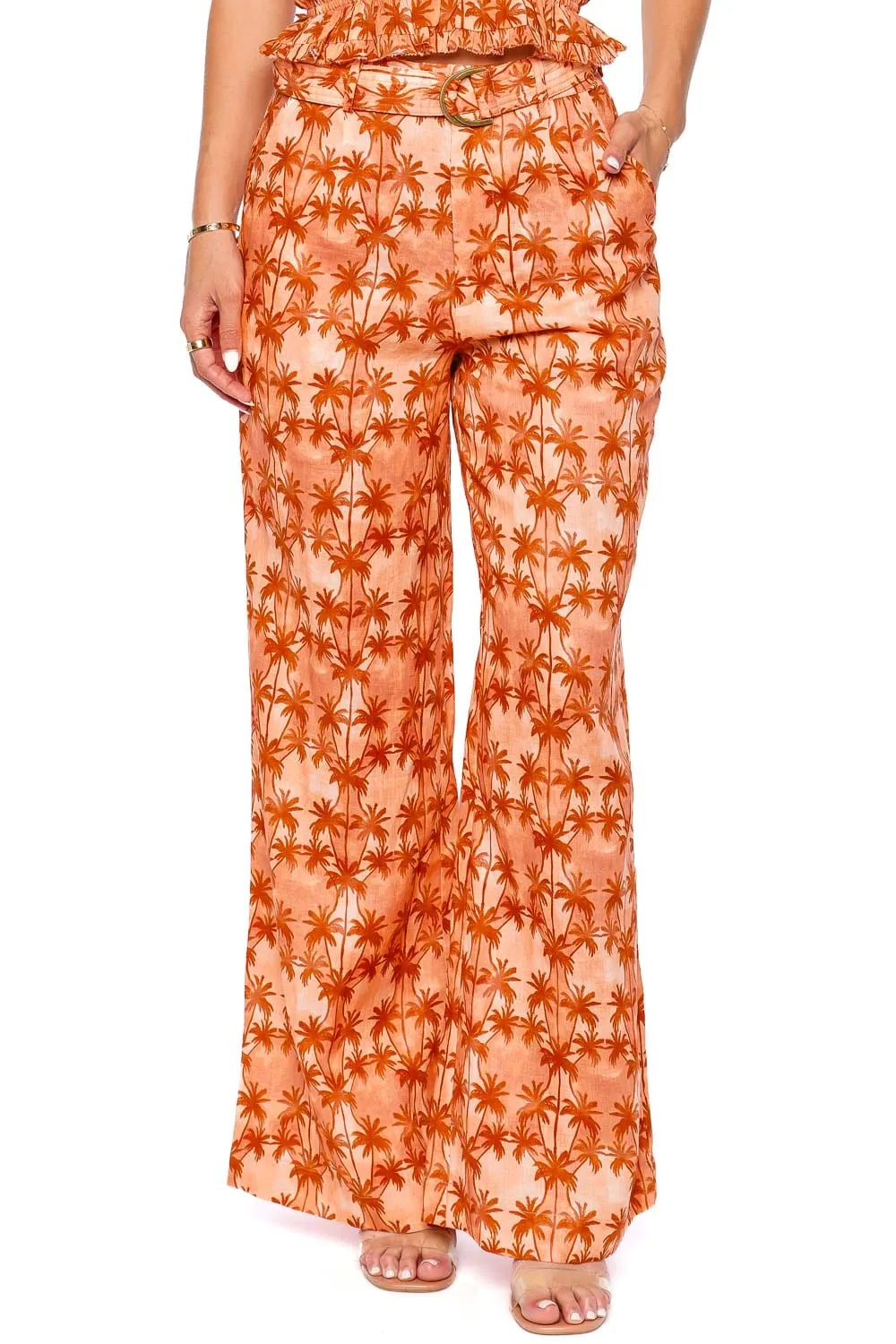 Leilani Palm Wide Leg Belted Pant