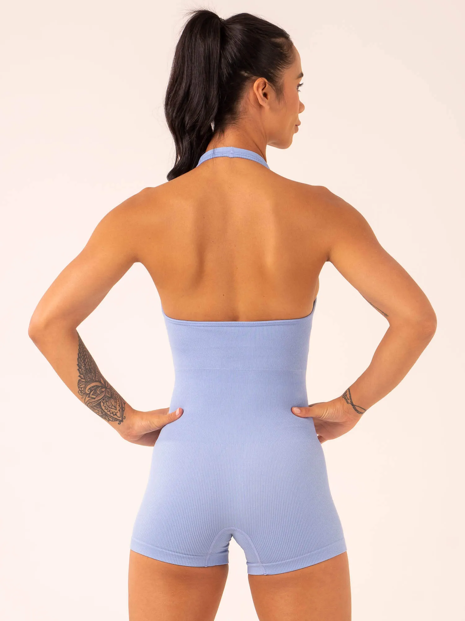 Lift Rib Seamless Halter Bodysuit - Cornflower Blue