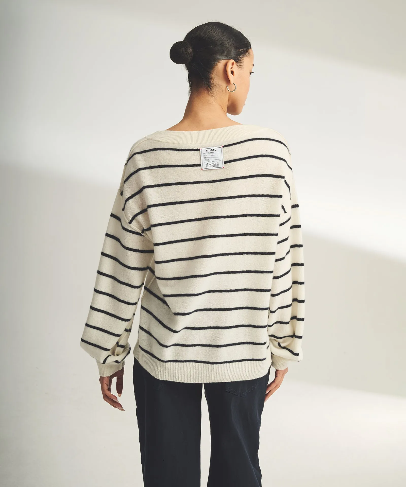 Lightweight Reversible Cashmere Striped Wide Neck Sweater