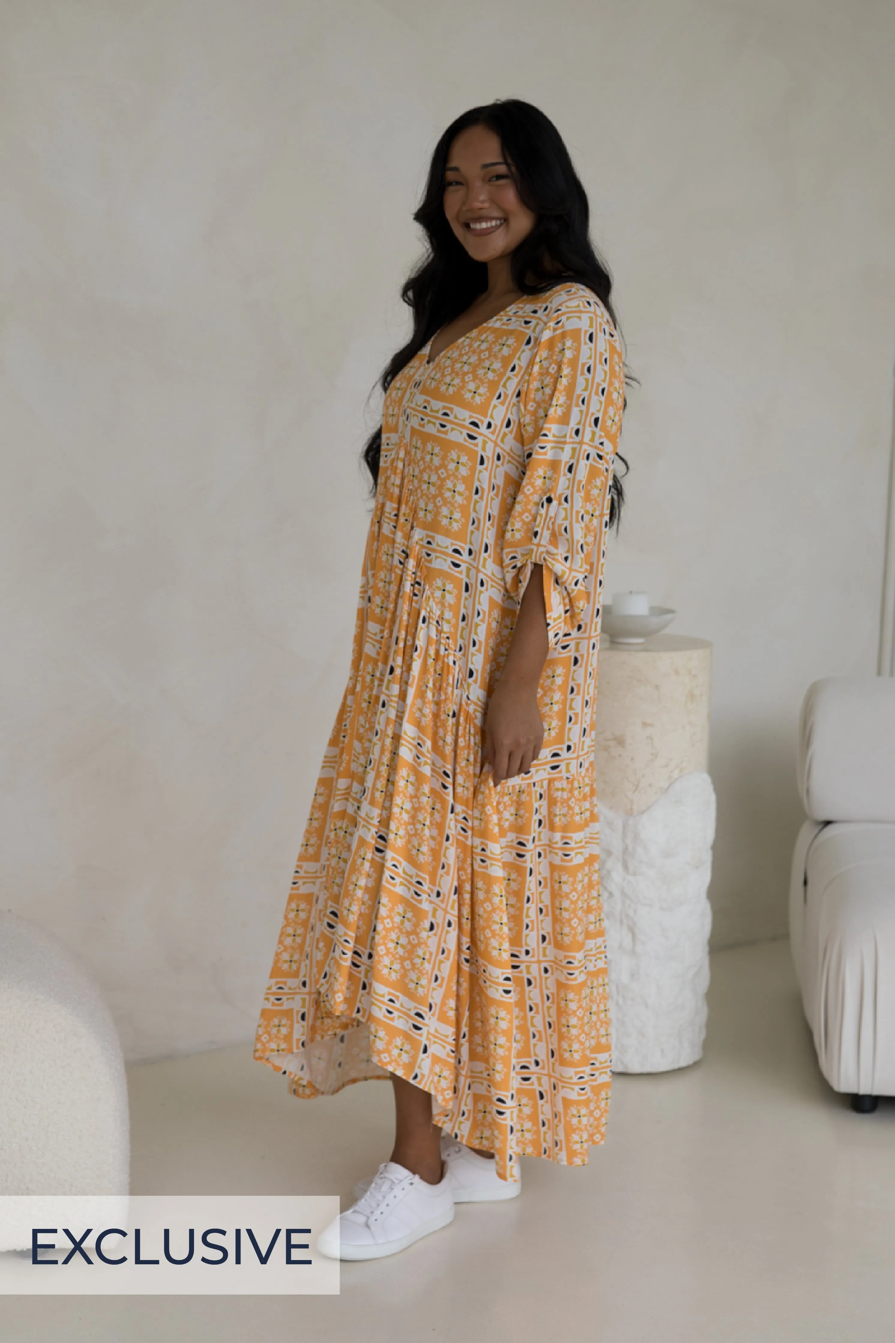 Long Sleeve Peak Maxi Dress in Trella