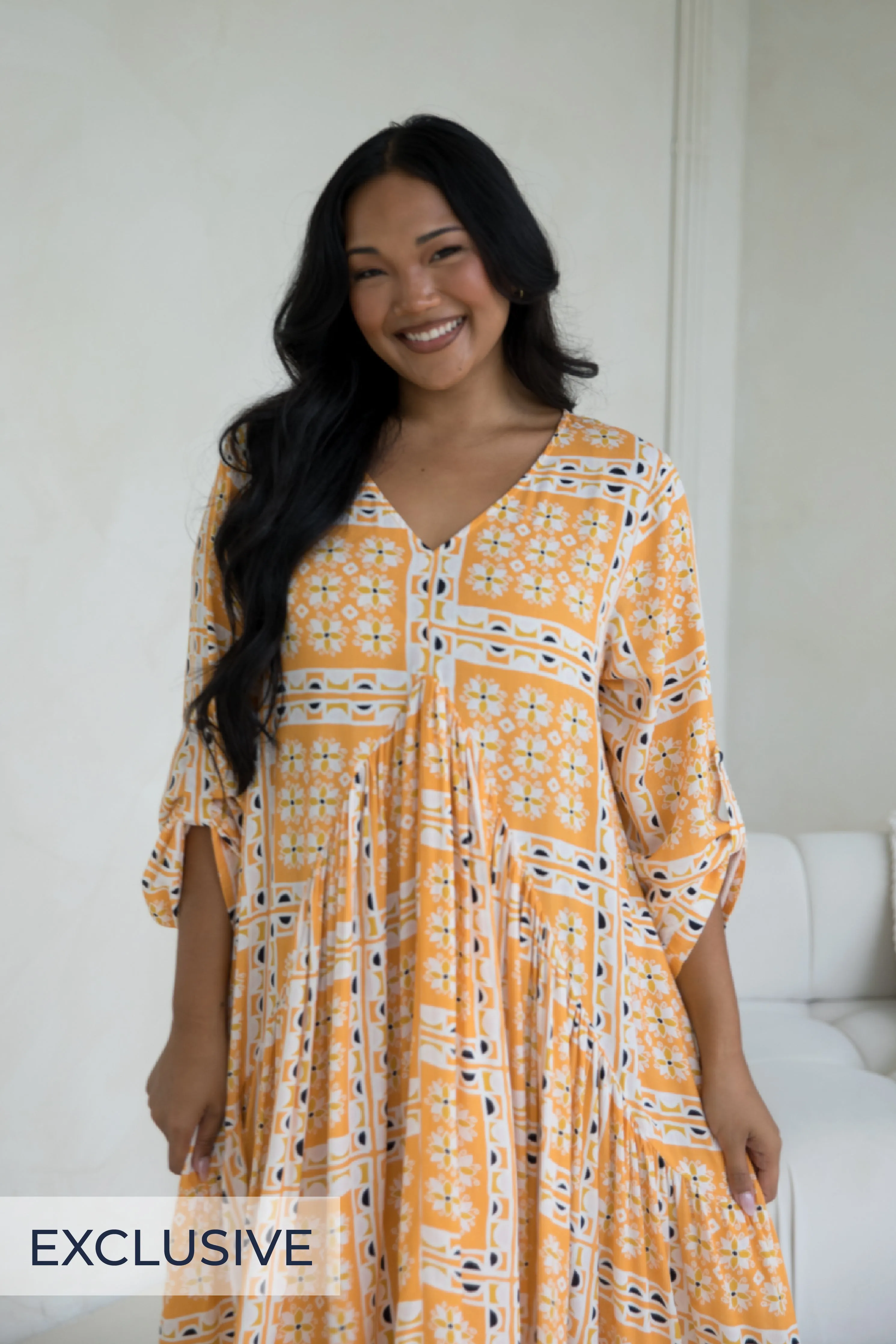 Long Sleeve Peak Maxi Dress in Trella