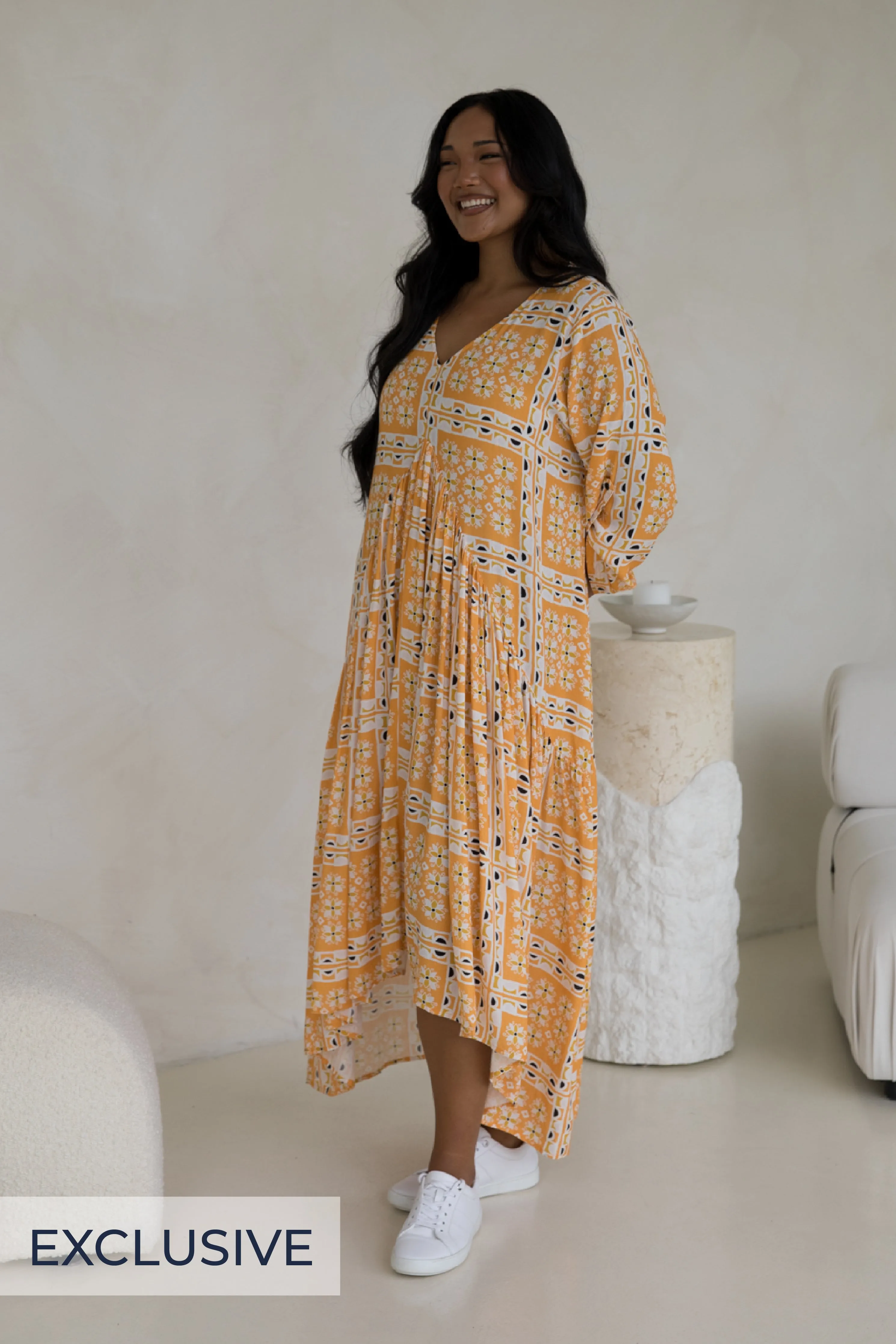 Long Sleeve Peak Maxi Dress in Trella