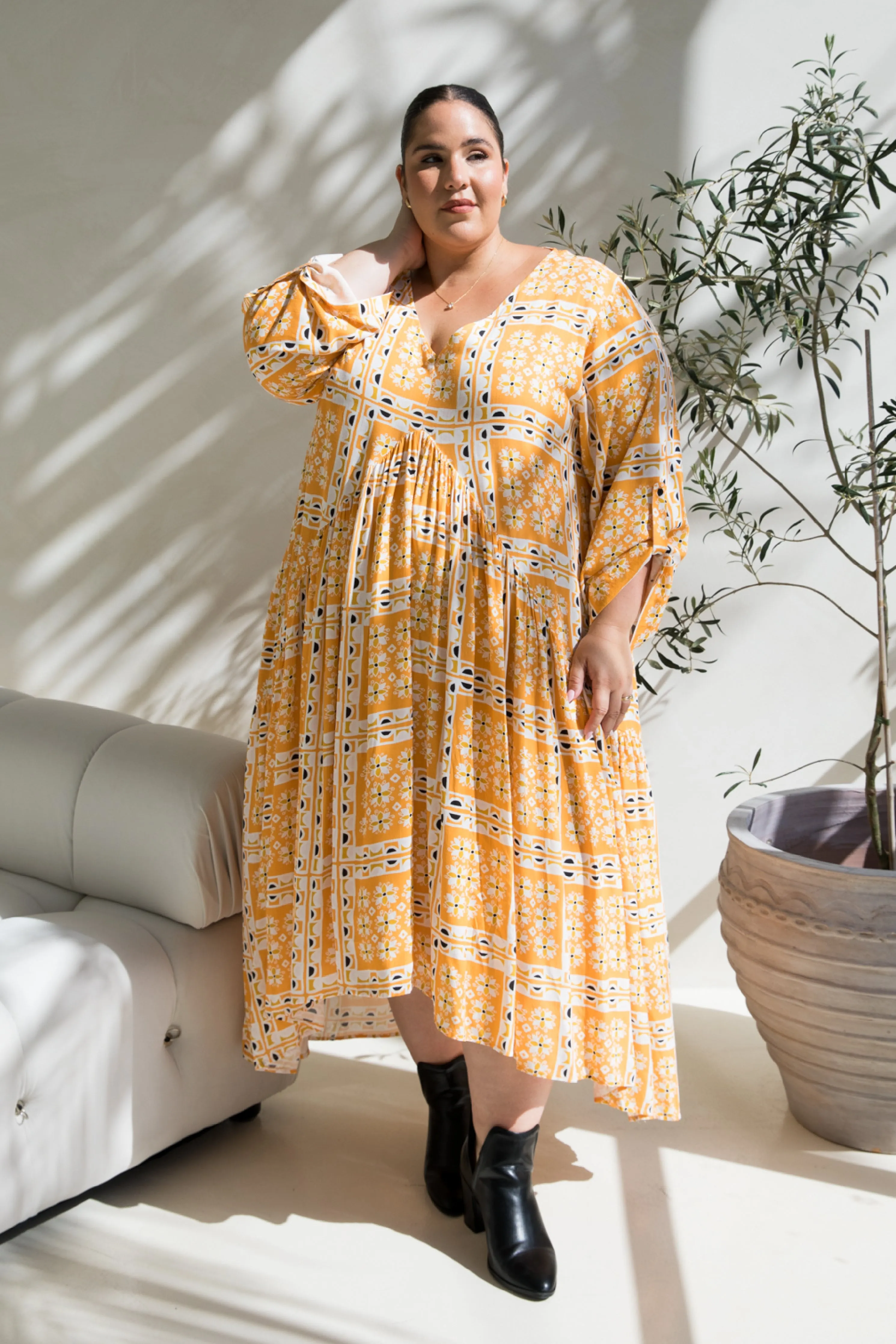 Long Sleeve Peak Maxi Dress in Trella