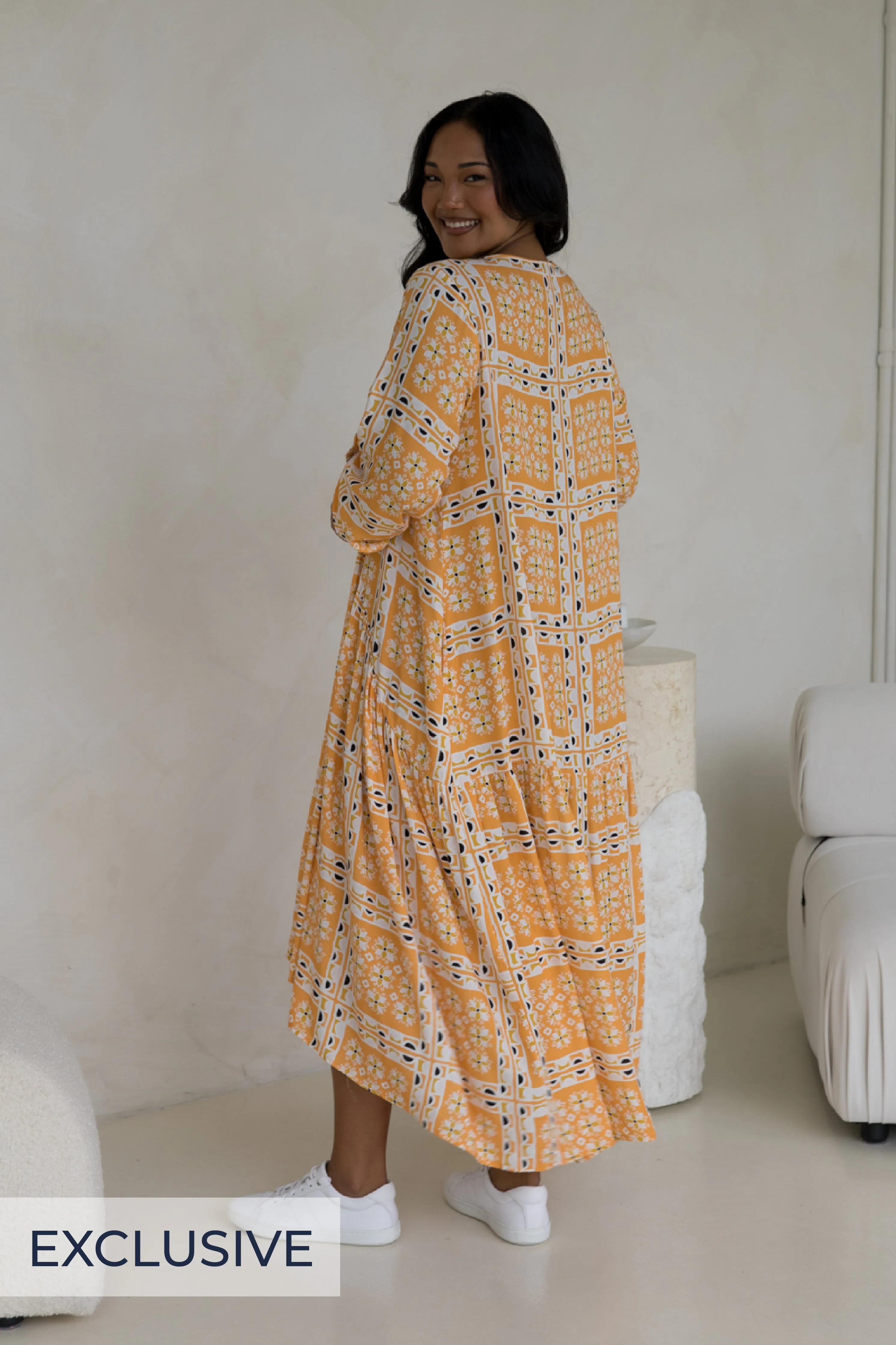 Long Sleeve Peak Maxi Dress in Trella