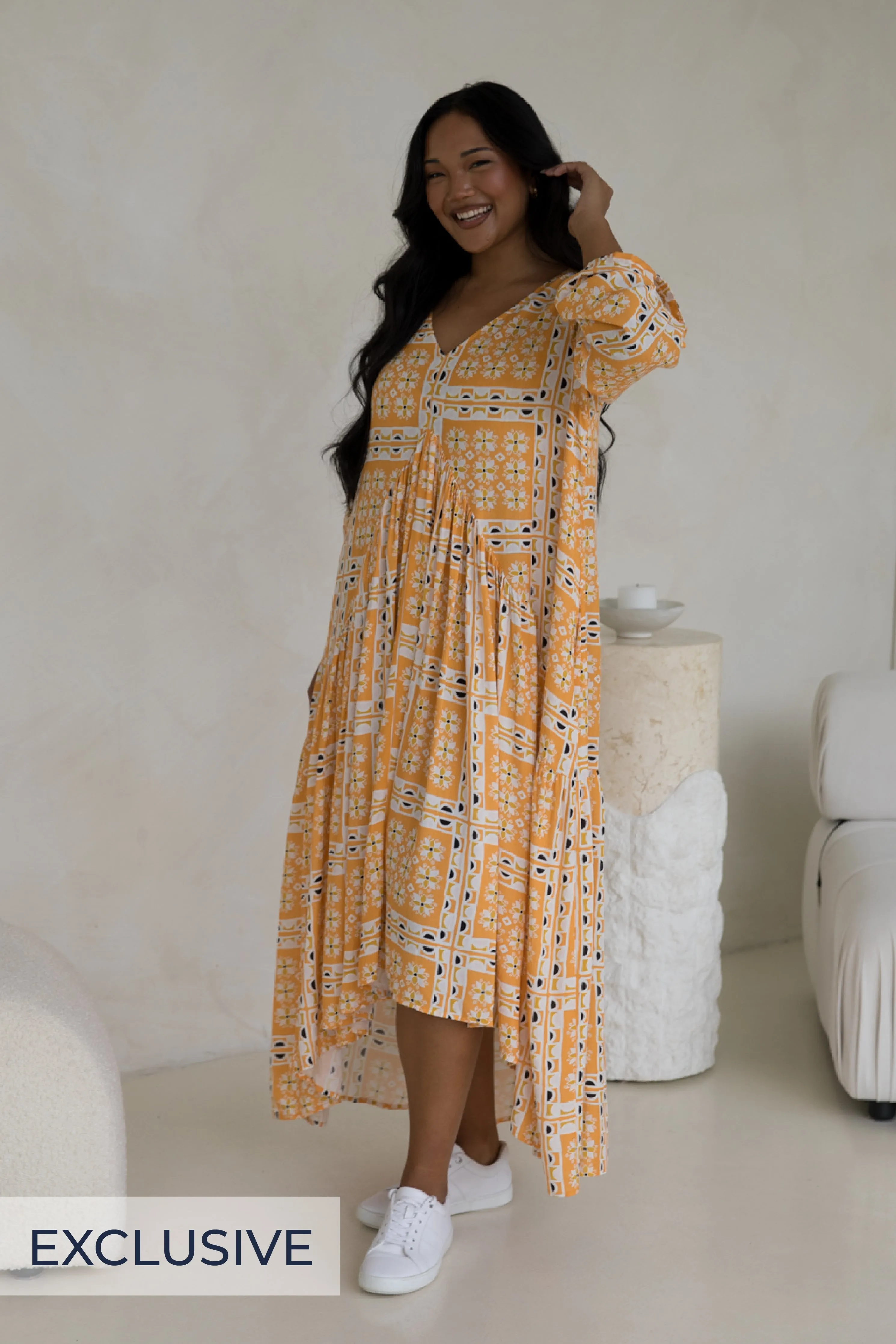 Long Sleeve Peak Maxi Dress in Trella