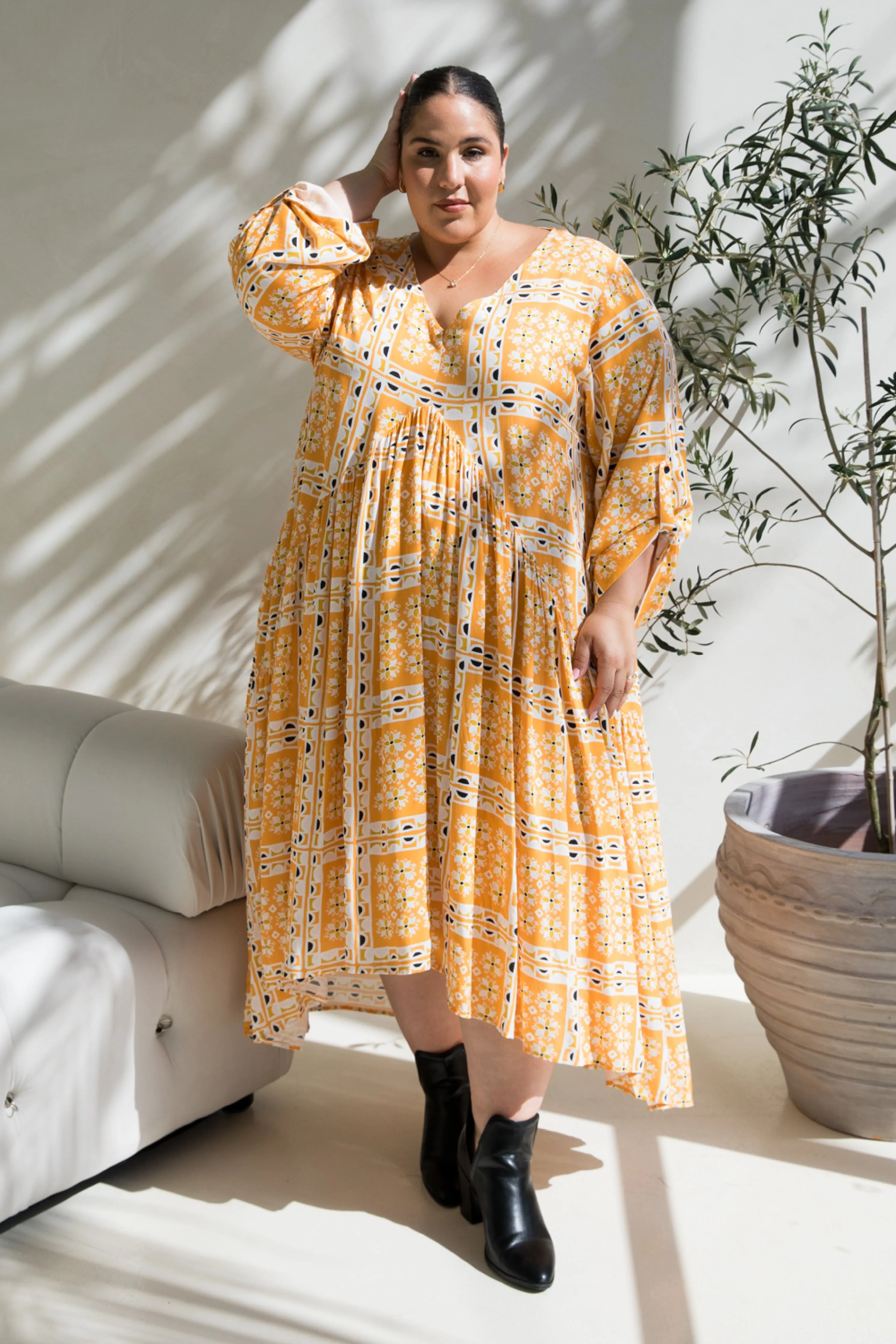 Long Sleeve Peak Maxi Dress in Trella