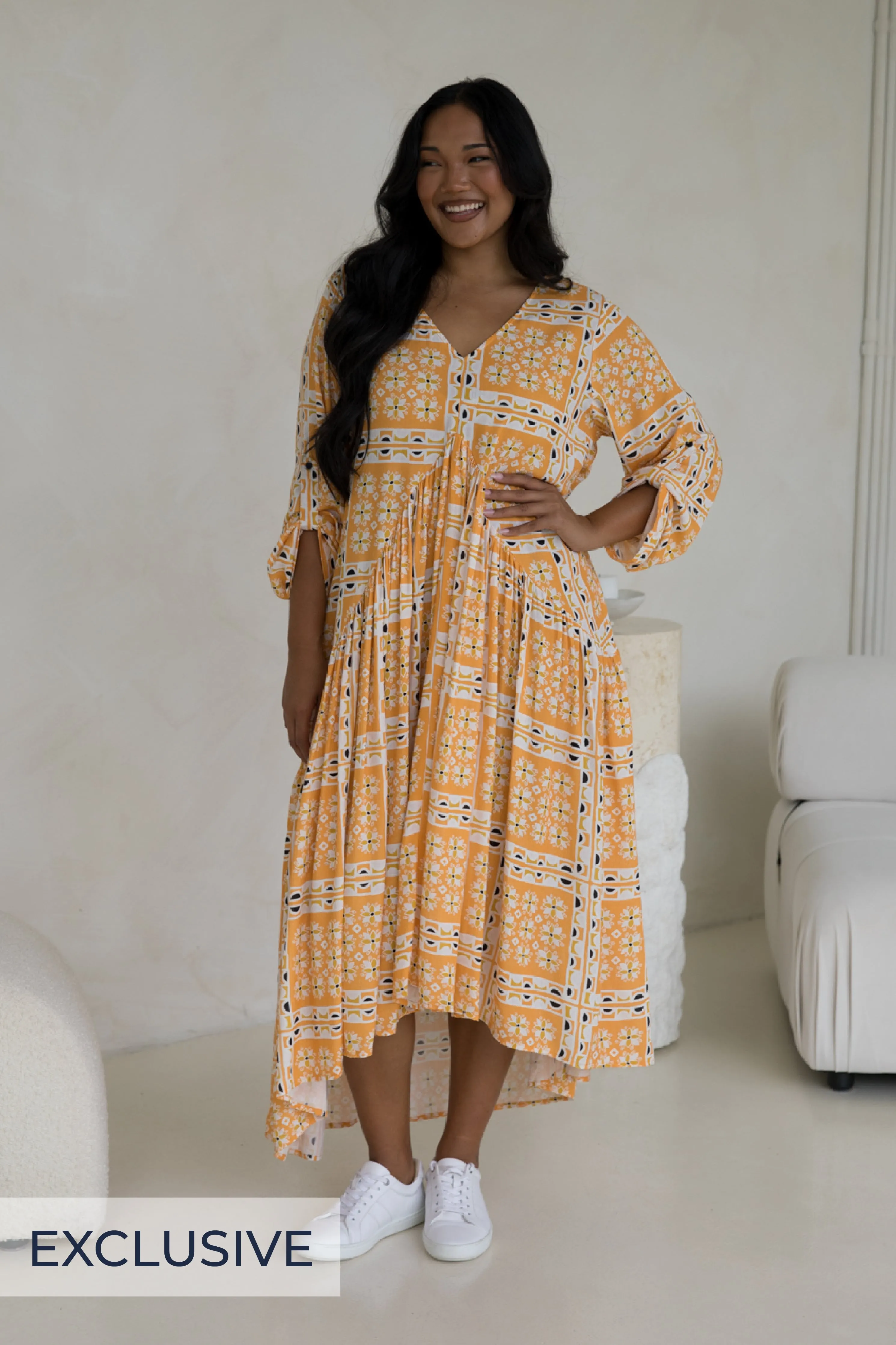 Long Sleeve Peak Maxi Dress in Trella