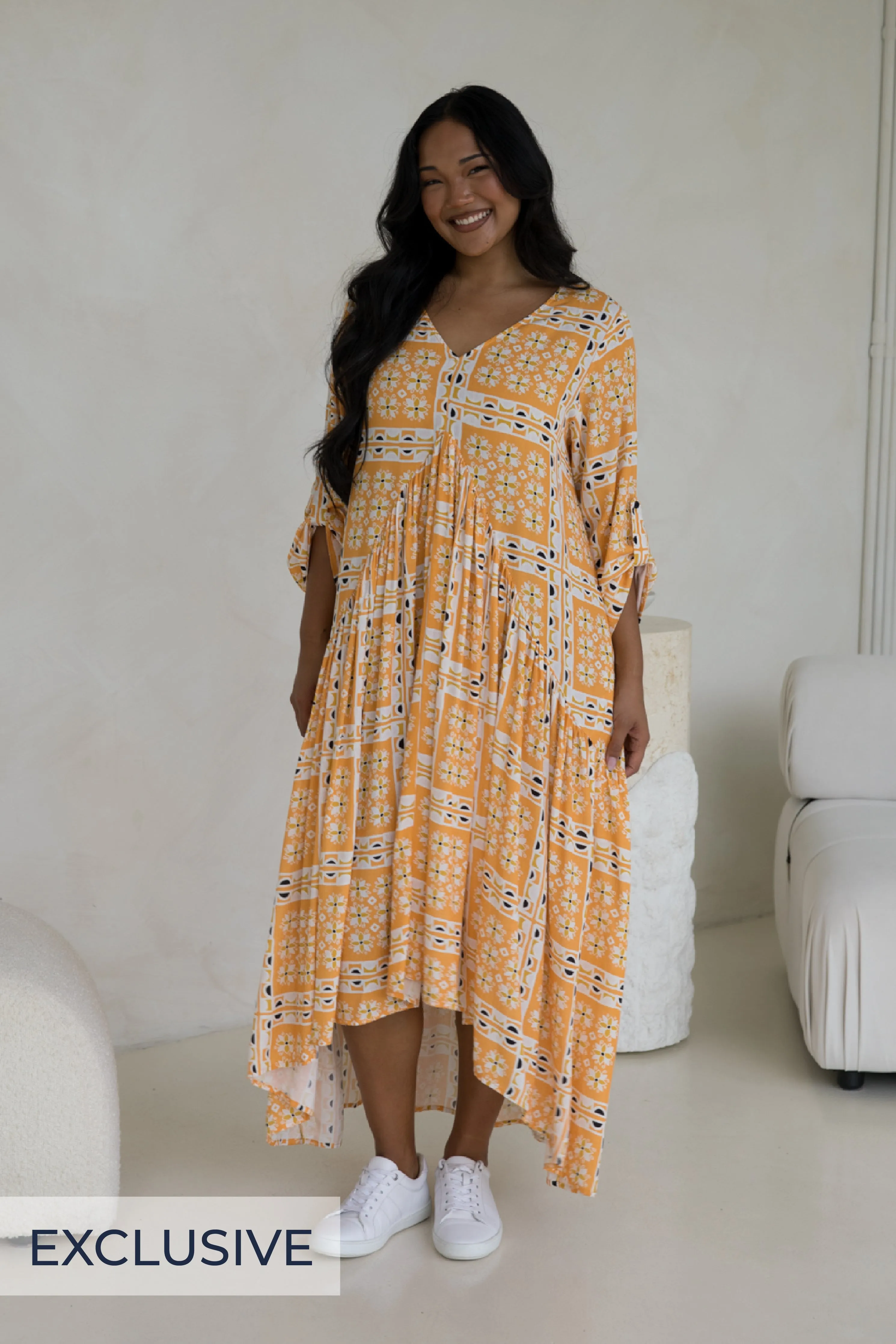 Long Sleeve Peak Maxi Dress in Trella