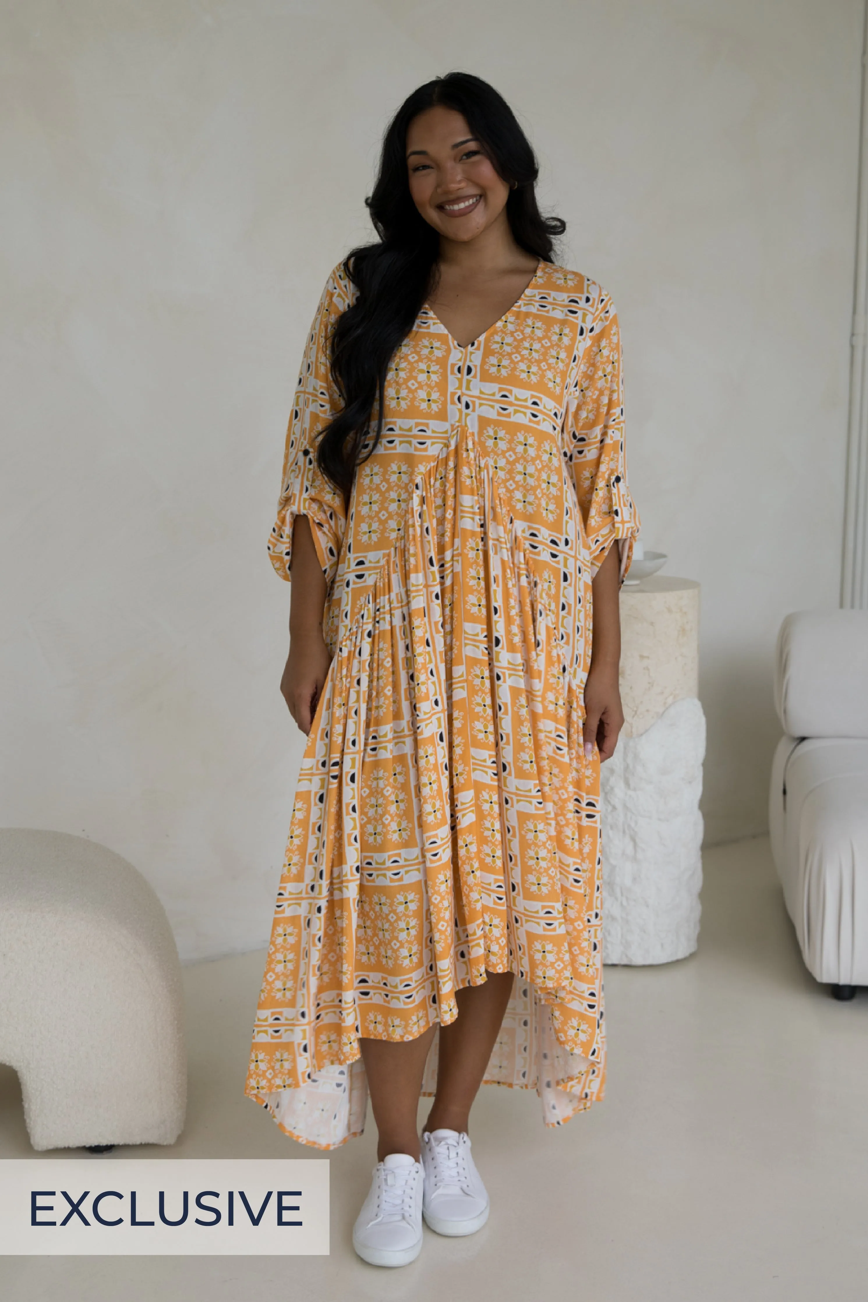 Long Sleeve Peak Maxi Dress in Trella