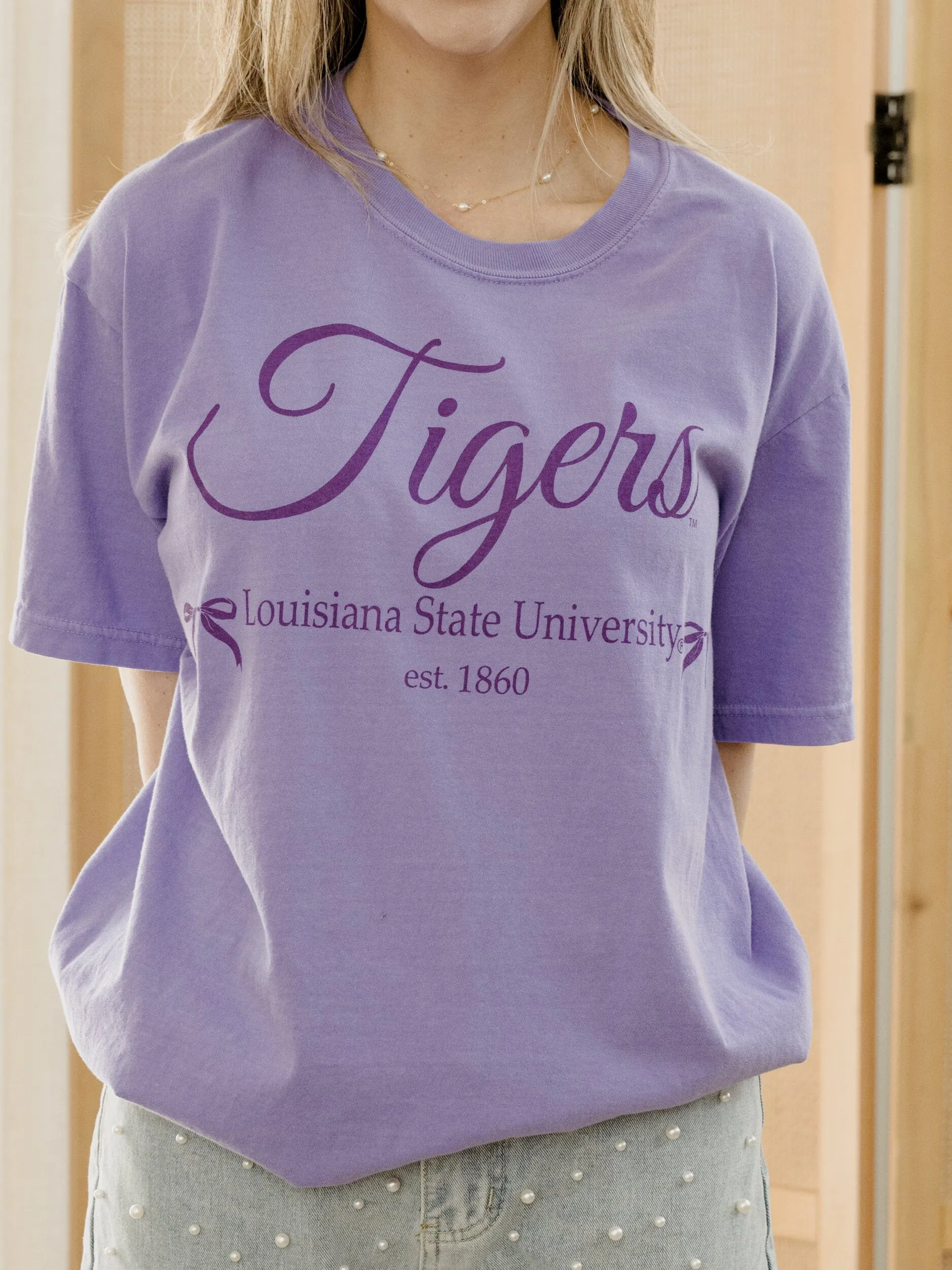 LSU Tigers Established Bows Violet Tee