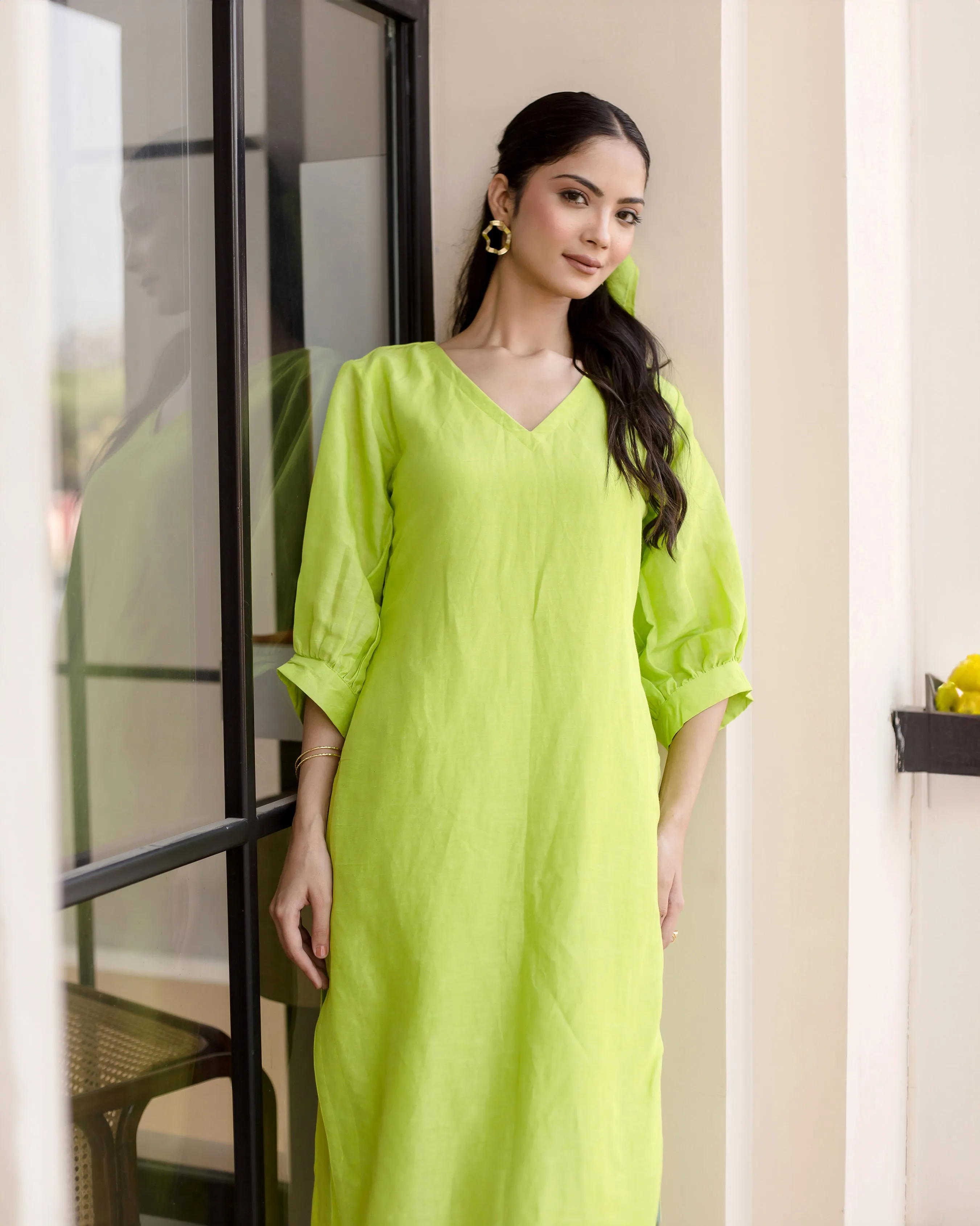 Lush Green Solid Linen Georgette Coord Set