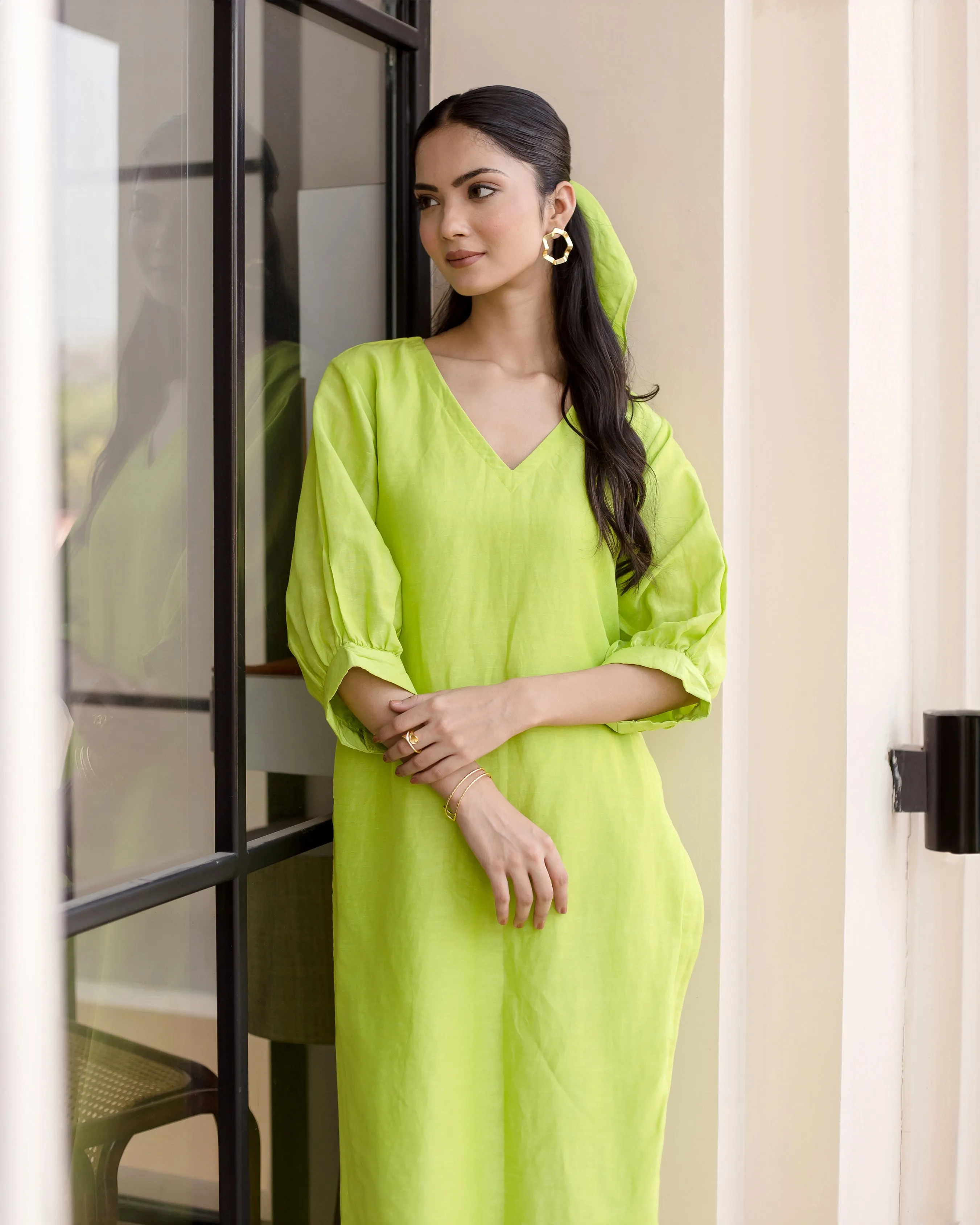 Lush Green Solid Linen Georgette Coord Set