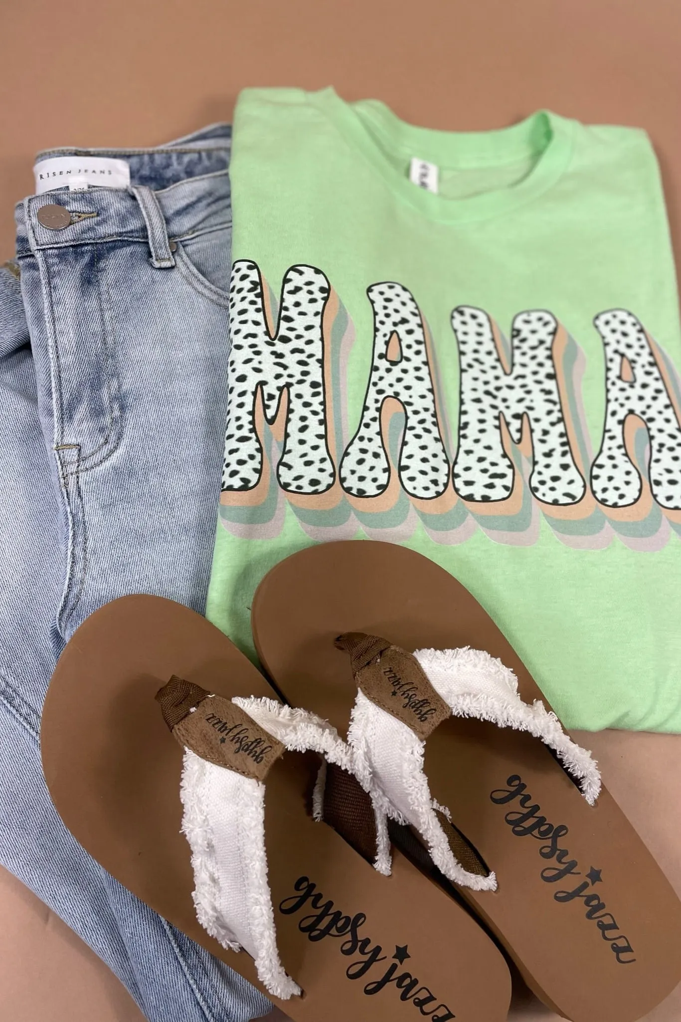 MAMA- Green Tee w/ Dalmatian Lettering