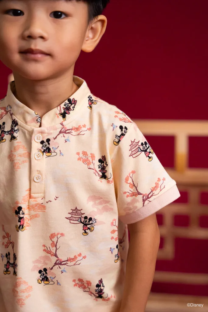 Mandarin-collared Polo Tee - Pagoda Mickey (12Y, 14Y left!)