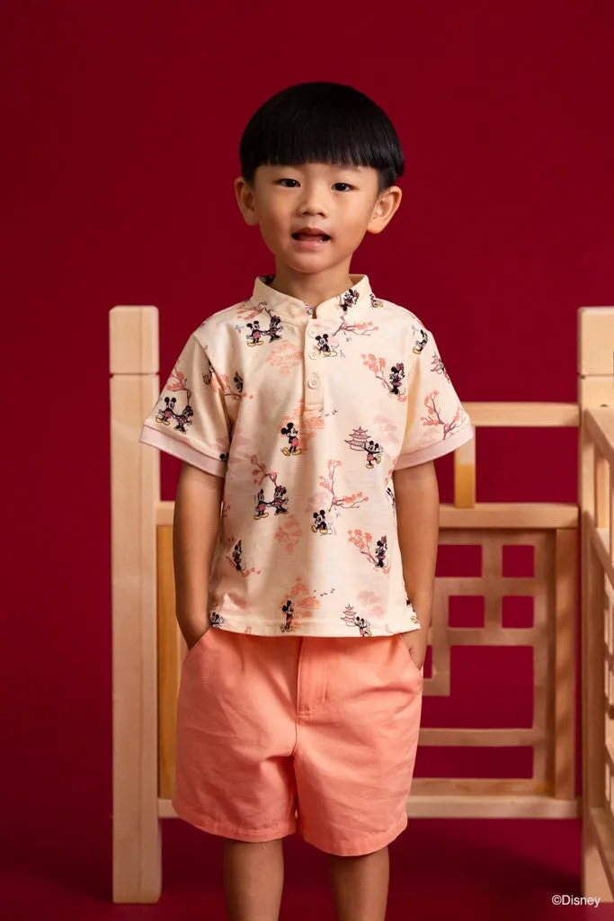 Mandarin-collared Polo Tee - Pagoda Mickey (12Y, 14Y left!)