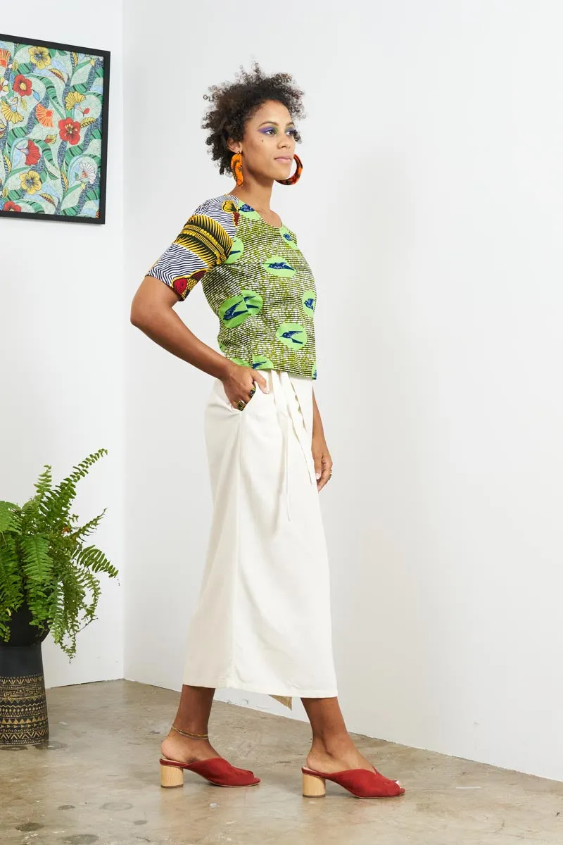 Medley Top - Green Speedbird & White Fish print