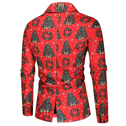 Men Suits Christmas Print 3 Piece Suit Casual Print Party Suit Fashion Jacket Vest Pants Holiday Clothes Color 3 Large