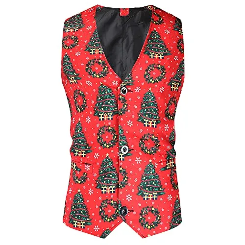 Men Suits Christmas Print 3 Piece Suit Casual Print Party Suit Fashion Jacket Vest Pants Holiday Clothes Color 3 Large