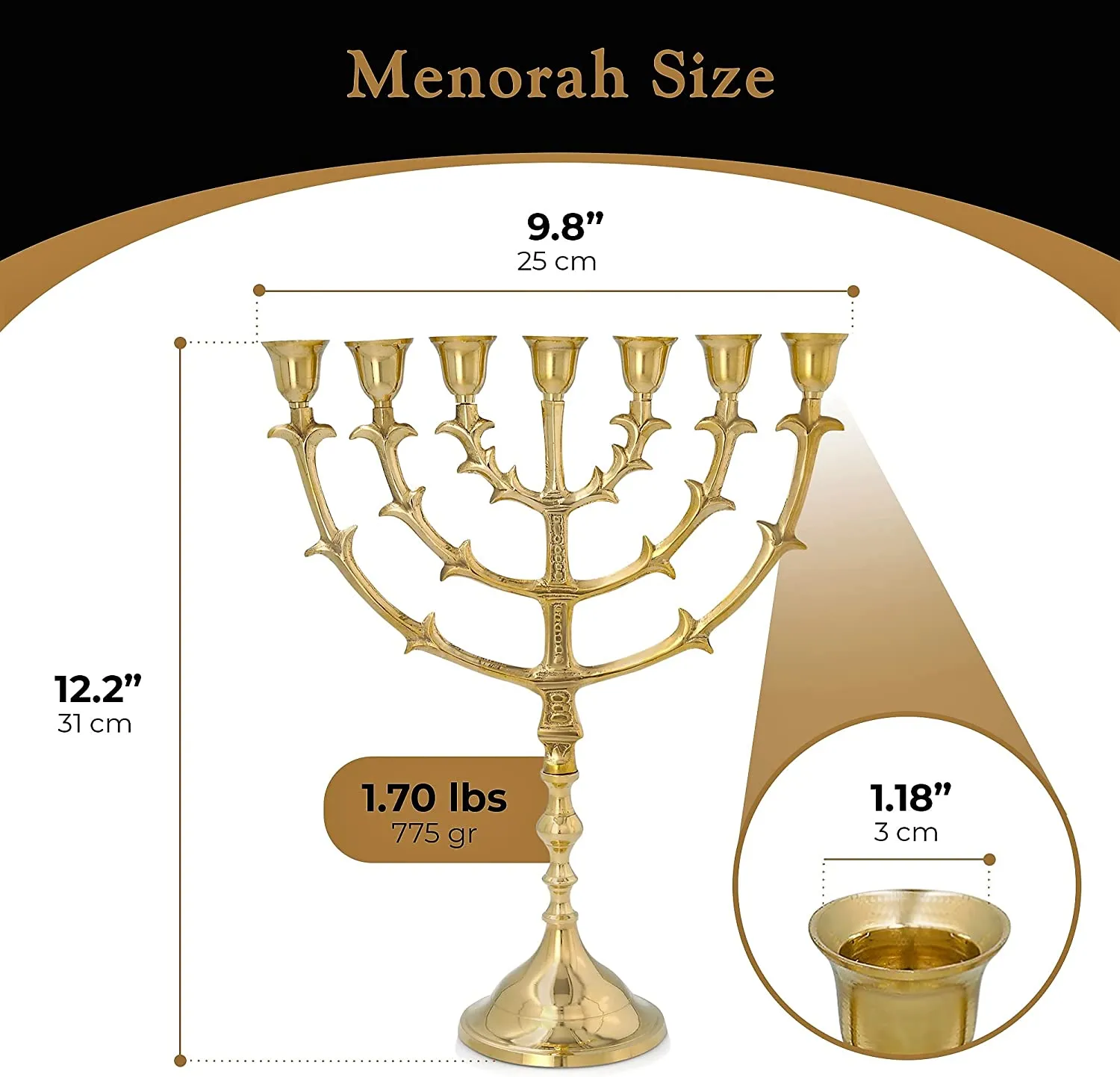 Menorah Solid Brass/Copper 12 inches Bronze 7 Branches Menorah Candle Holder